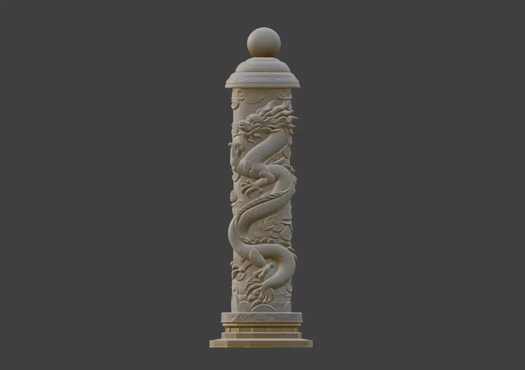 Coiled dragon column round carving 3D print model_3