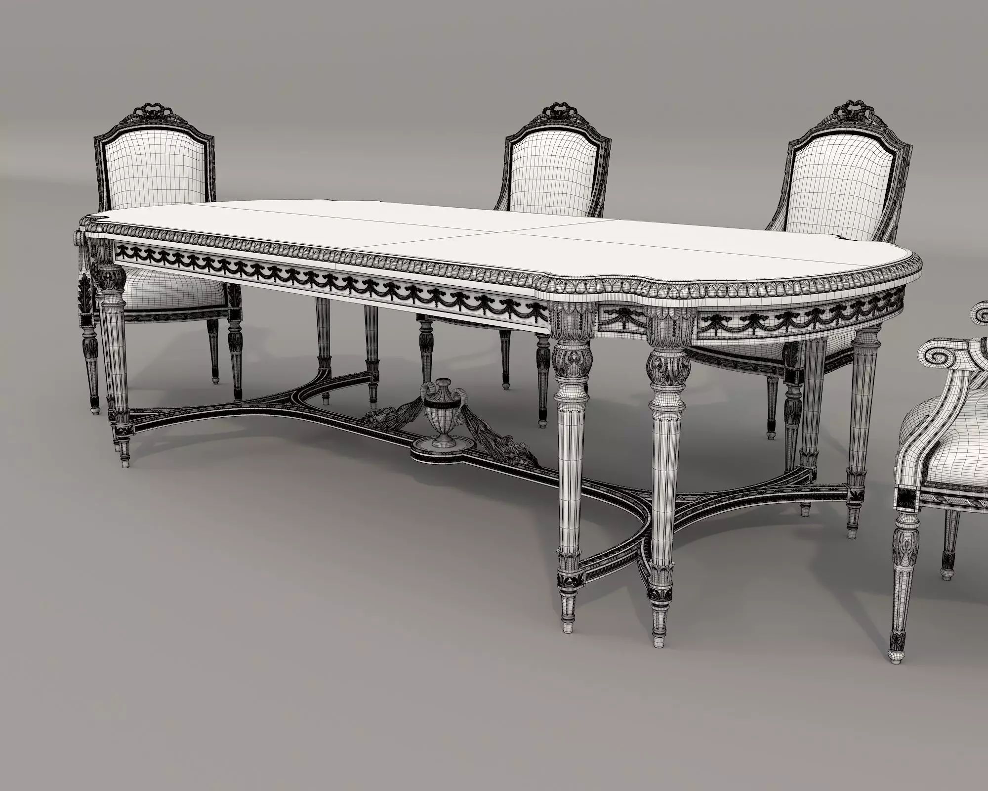 Classic European style Dining Table and Chairs 61 3D model_8