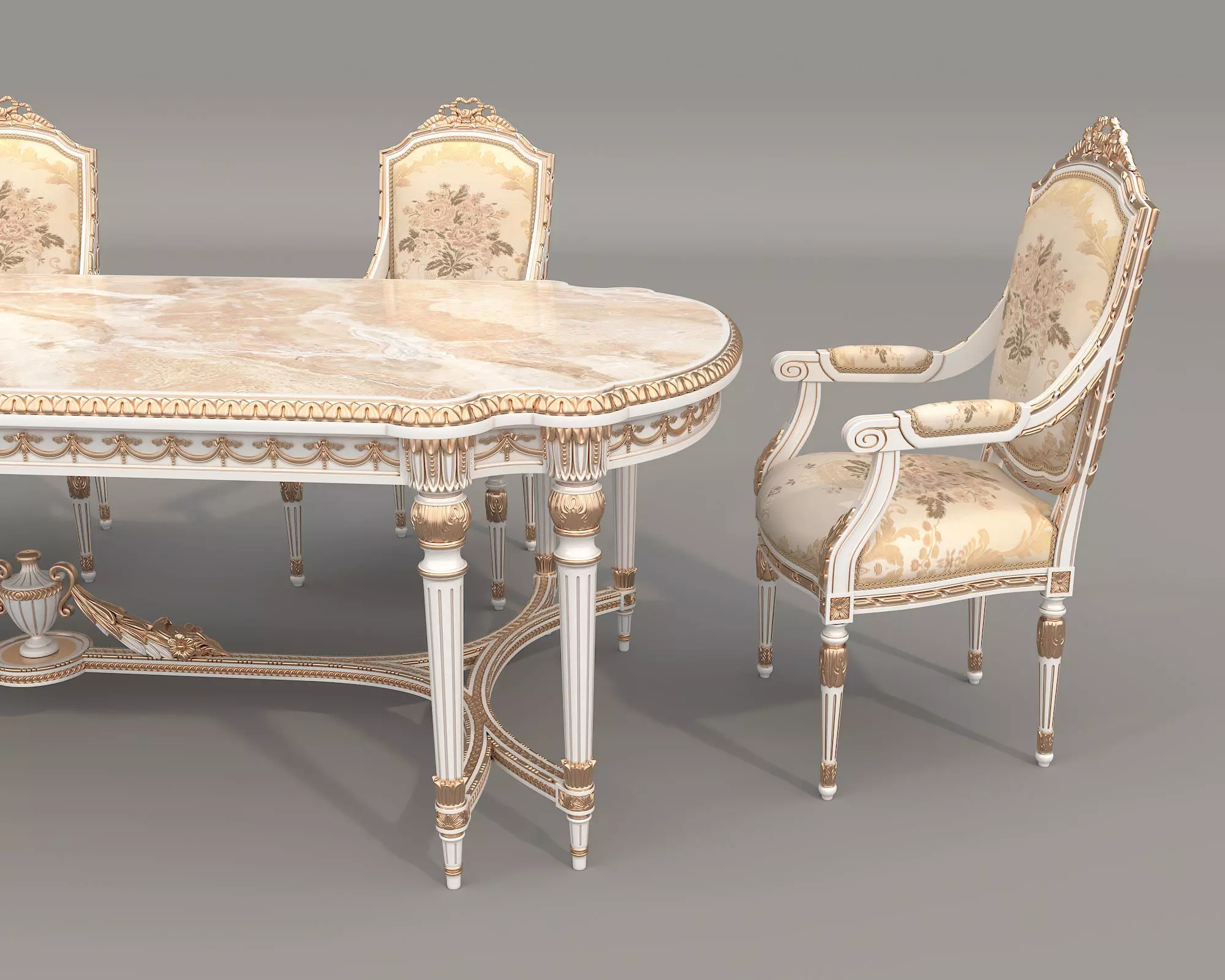 Classic European style Dining Table and Chairs 61 3D model_2