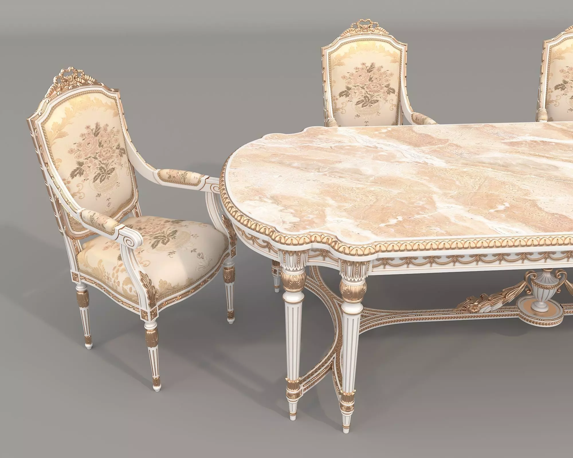 Classic European style Dining Table and Chairs 61 3D model_4