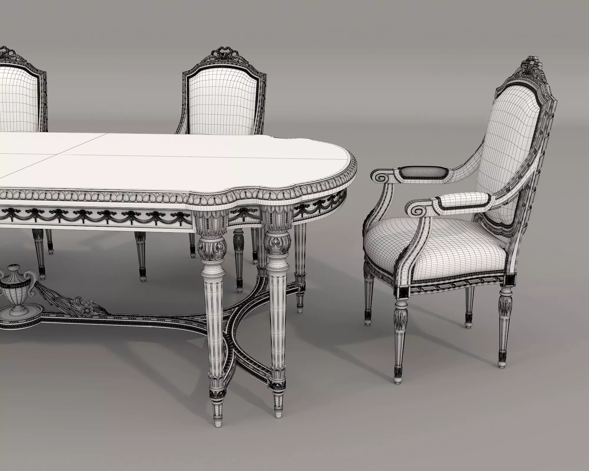 Classic European style Dining Table and Chairs 61 3D model_10