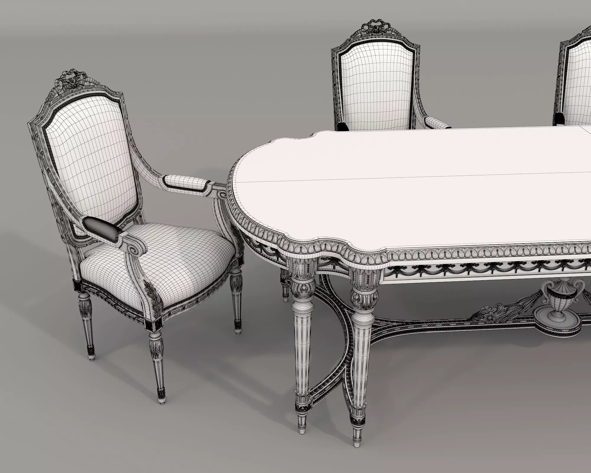 Classic European style Dining Table and Chairs 61 3D model_9
