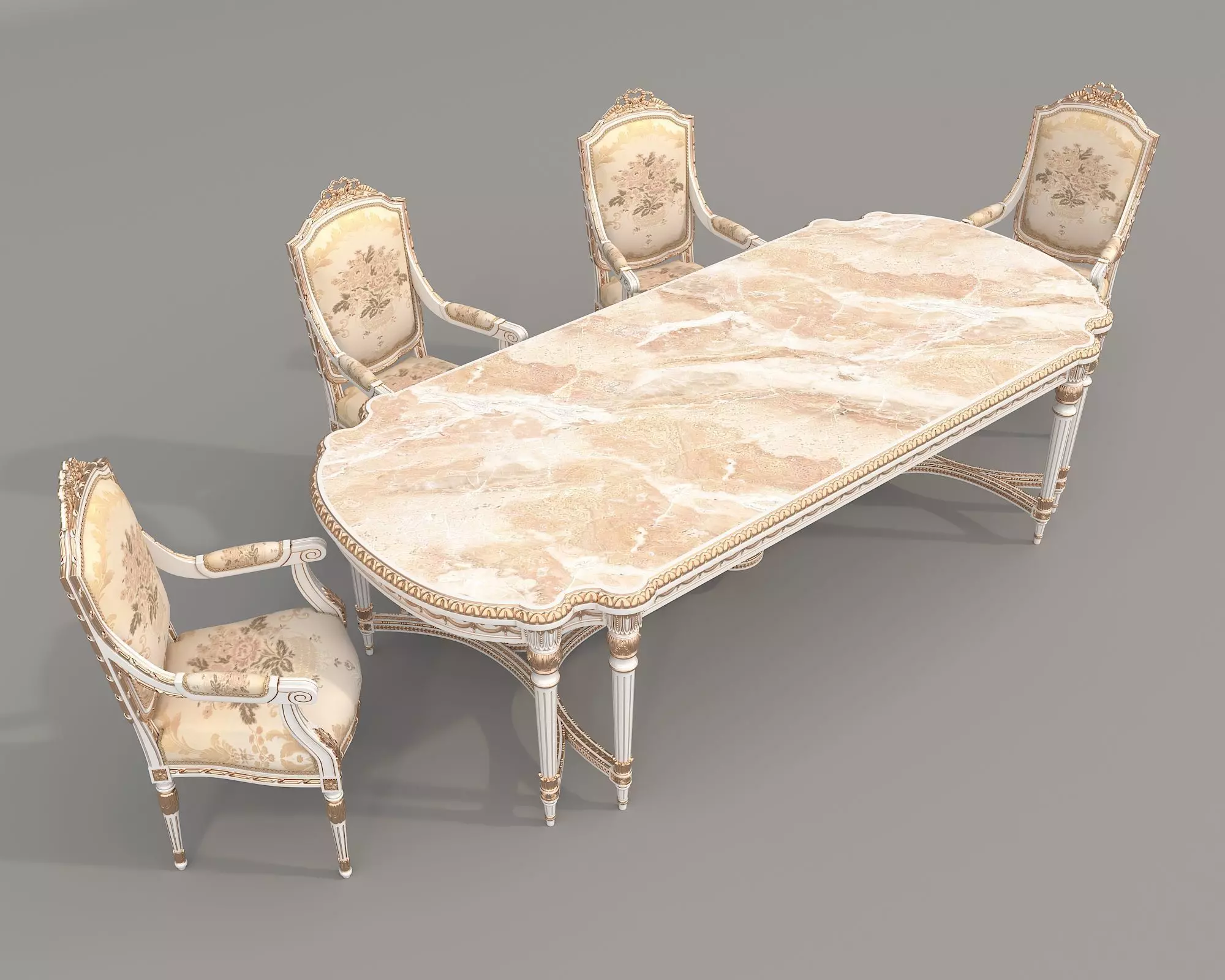 Classic European style Dining Table and Chairs 61 3D model_1