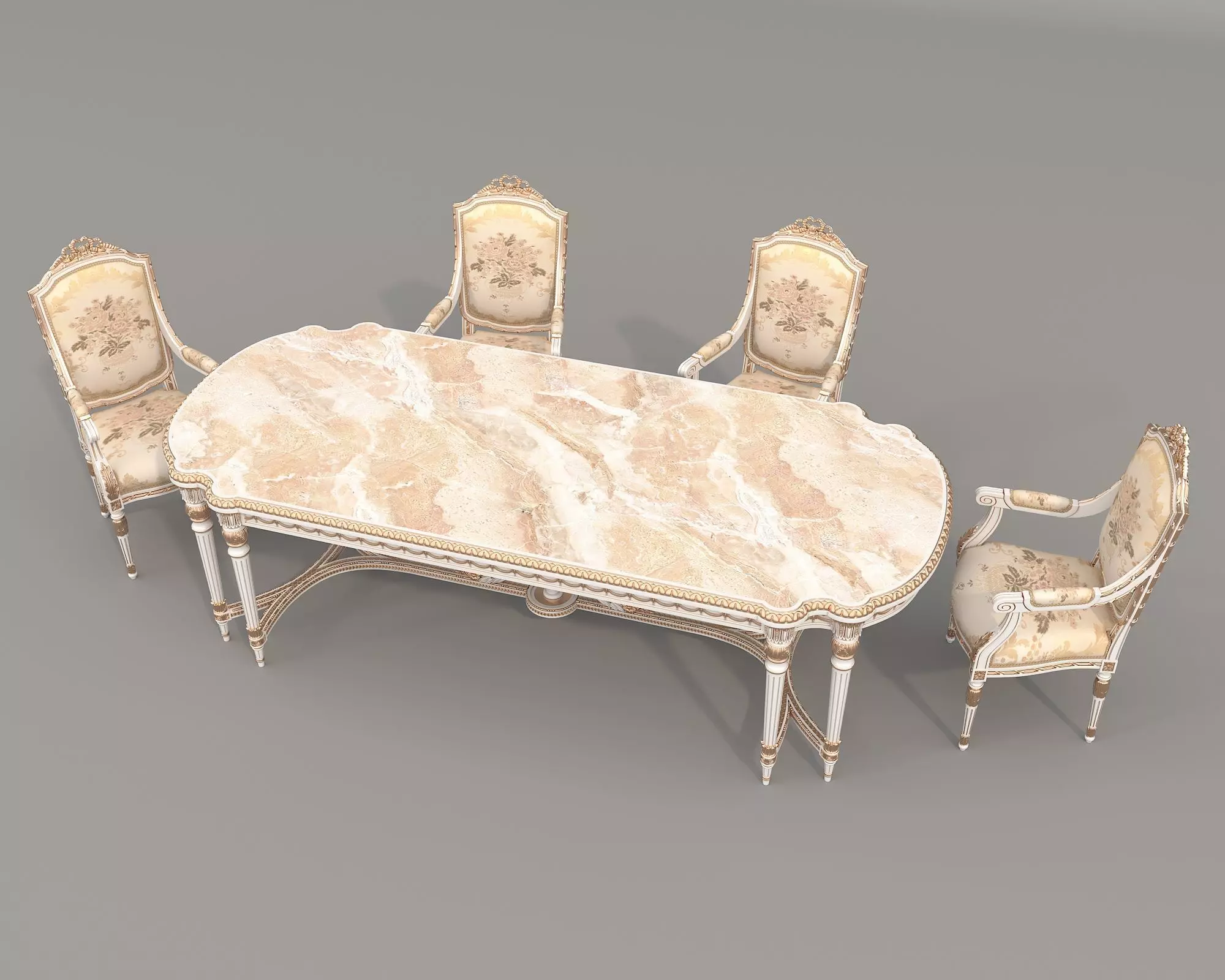Classic European style Dining Table and Chairs 61 3D model_3