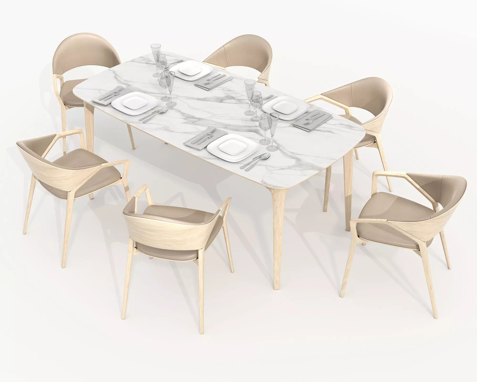 Modern Dining Table and Chairs 36 3D model_4