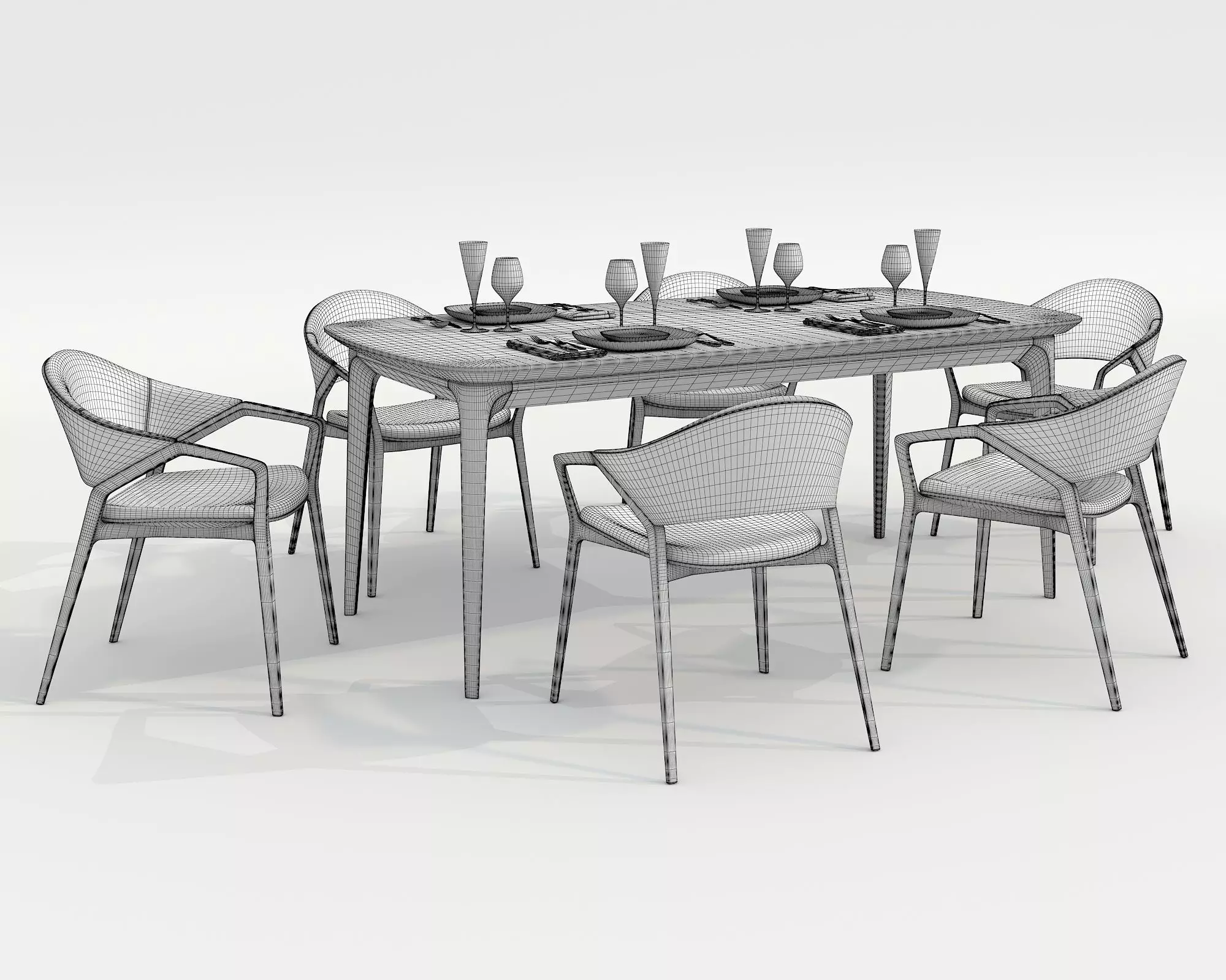 Modern Dining Table and Chairs 36 3D model_8