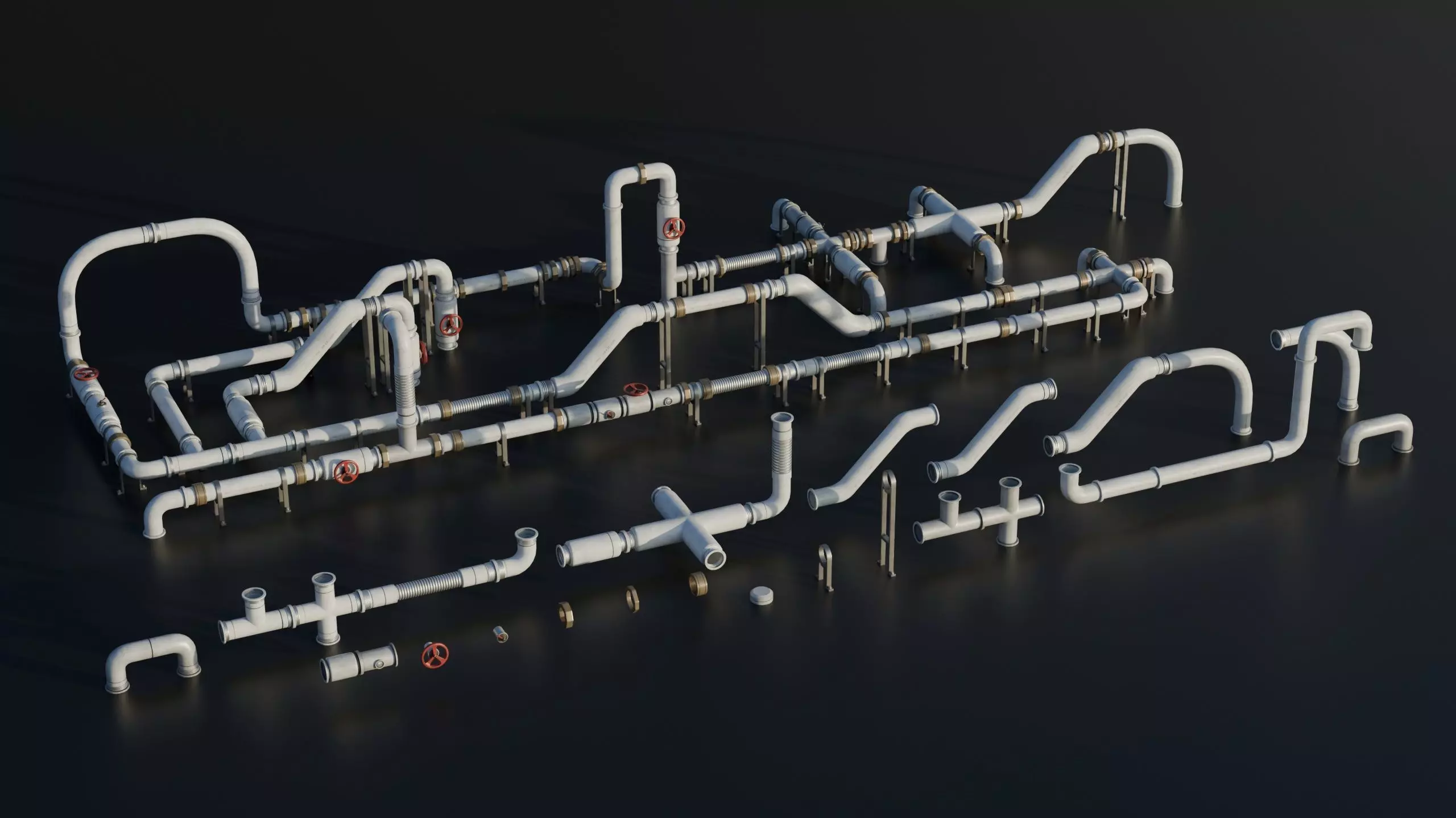 Pipes Modular System - Industrial Roof Elements Set Low-poly 3D model