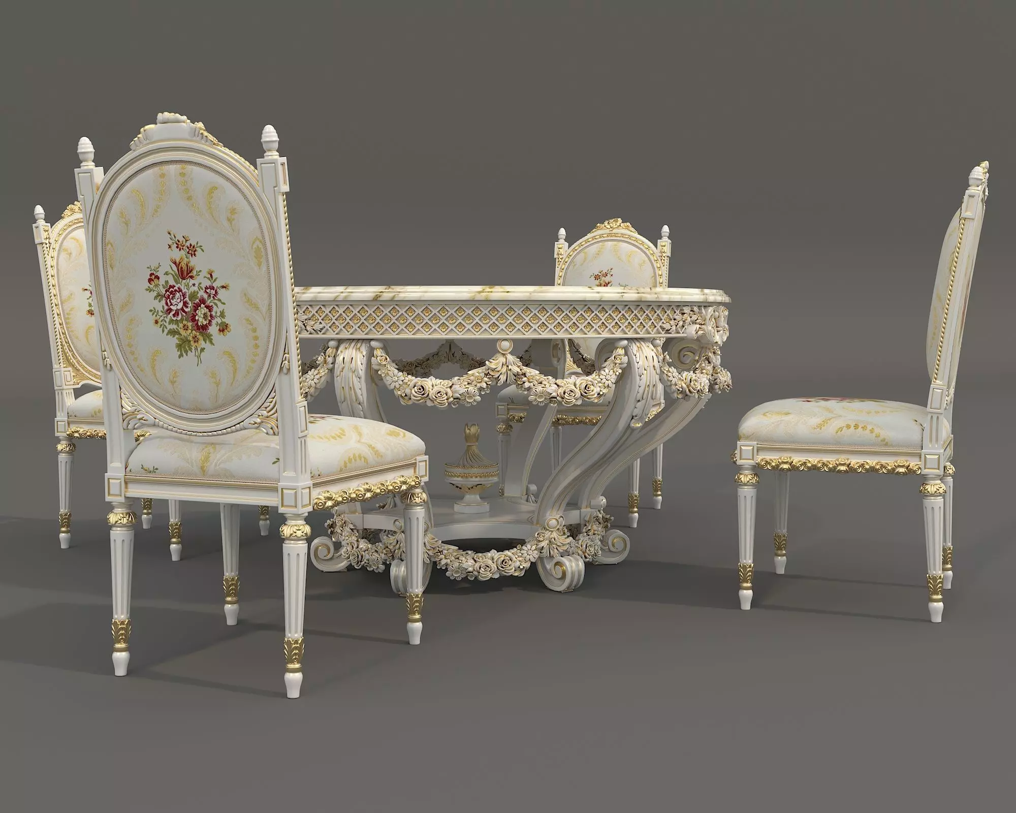 Classic European style Dining Table and Chairs 63 3D model_2