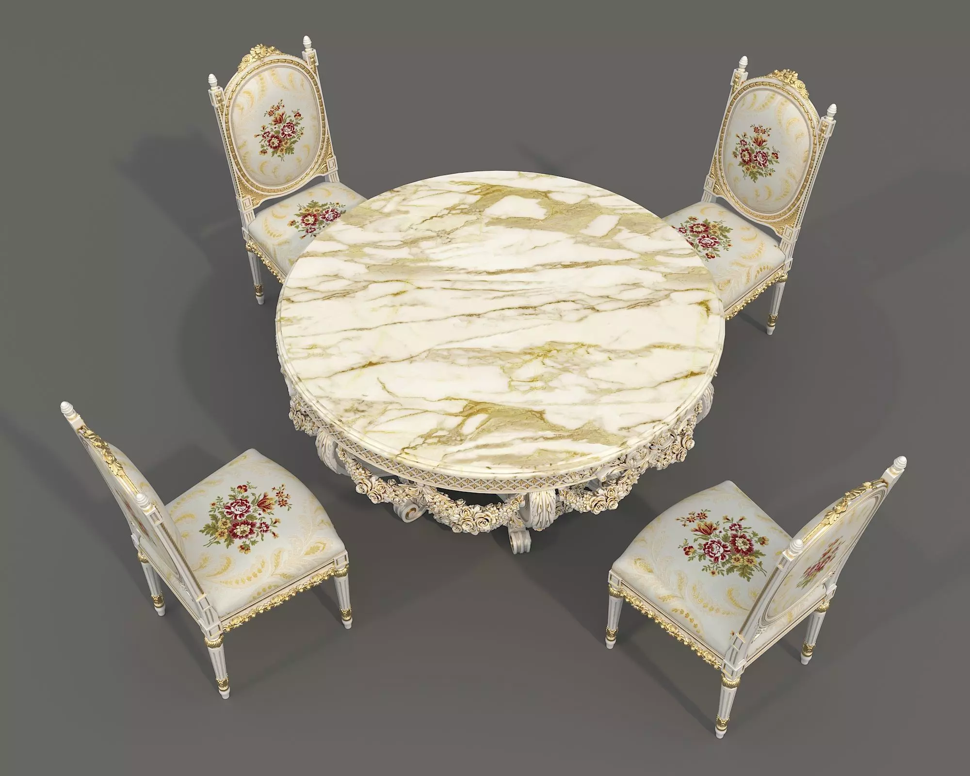 Classic European style Dining Table and Chairs 63 3D model_3