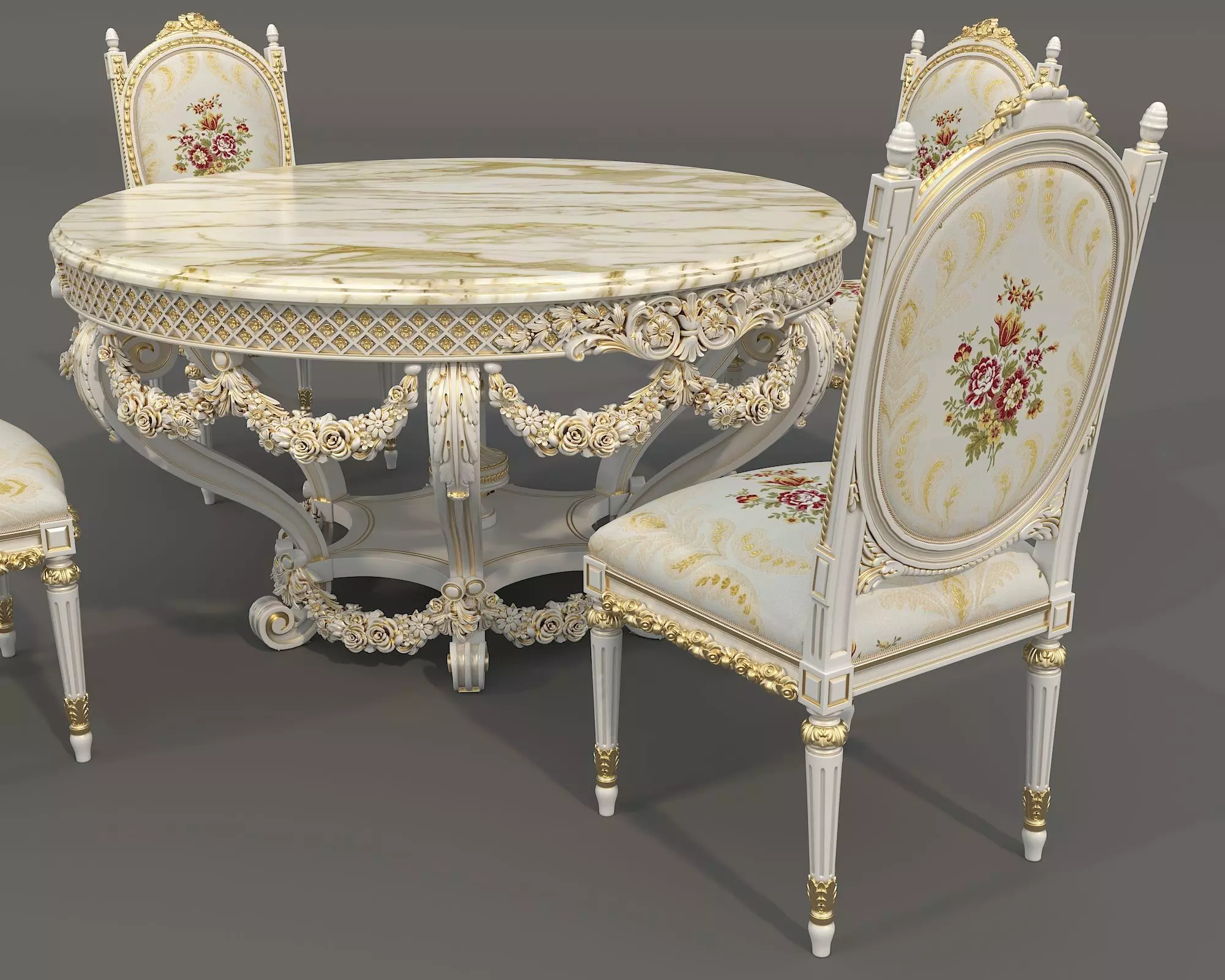 Classic European style Dining Table and Chairs 63 3D model_4