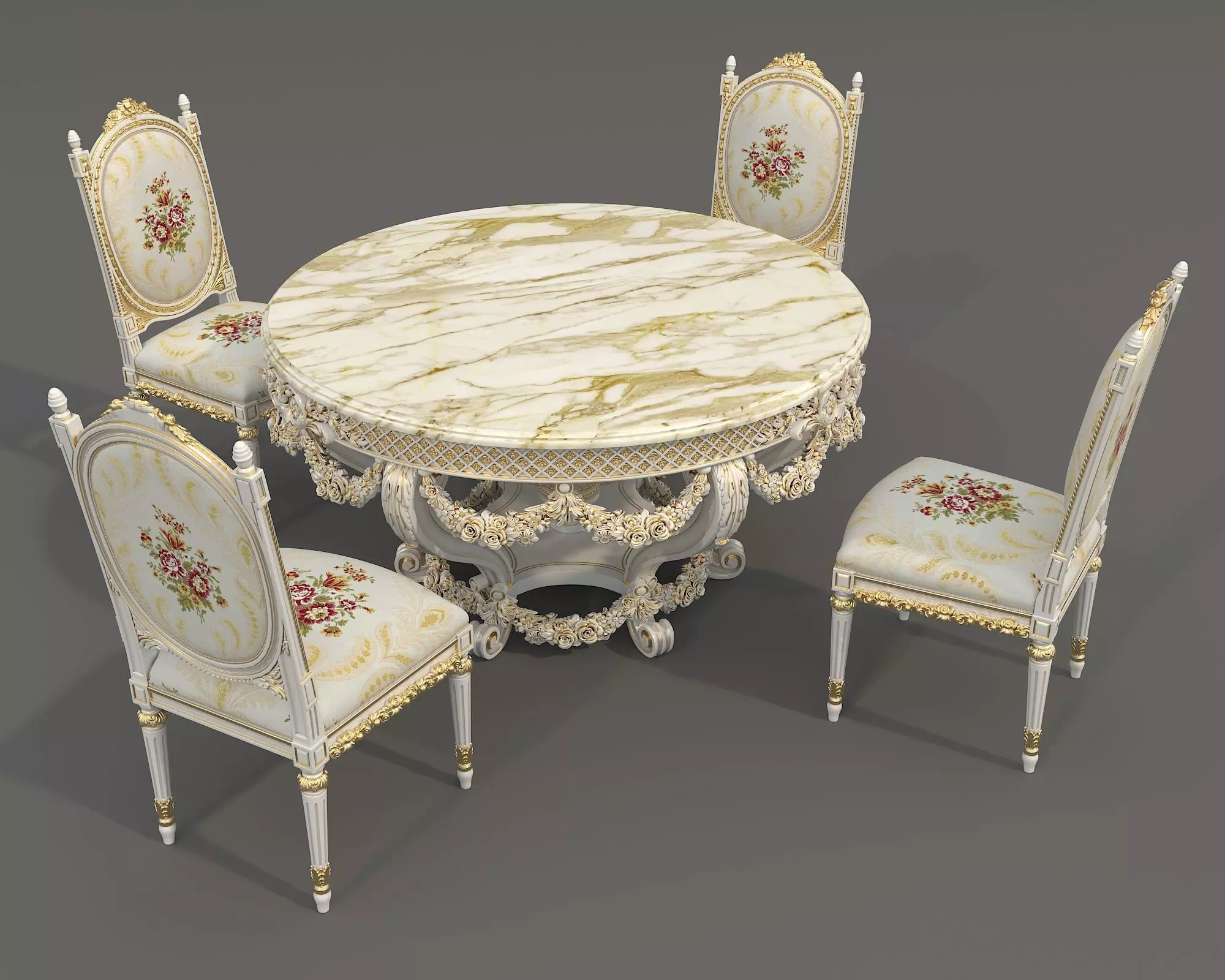 Classic European style Dining Table and Chairs 63 3D model_1