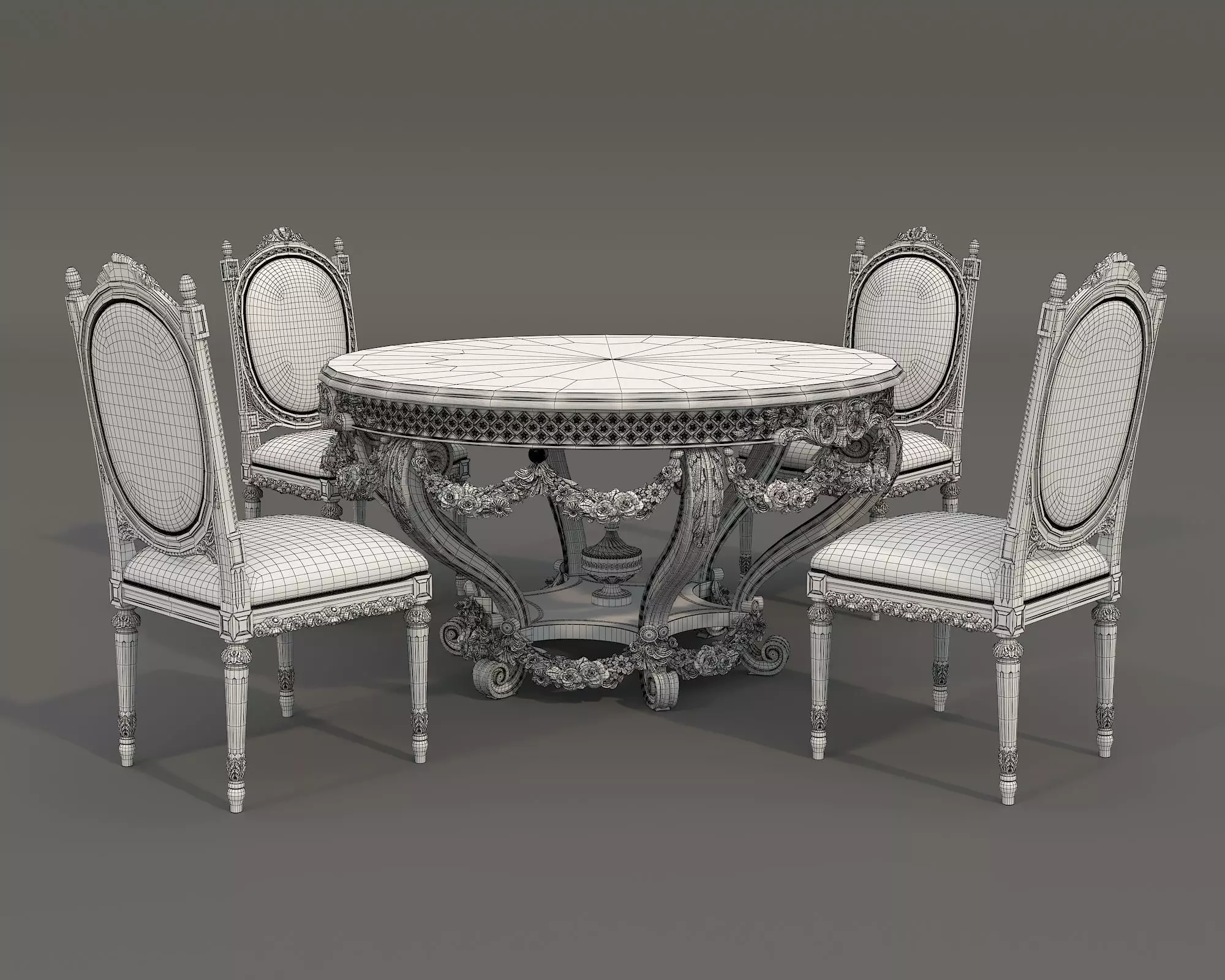Classic European style Dining Table and Chairs 63 3D model_8