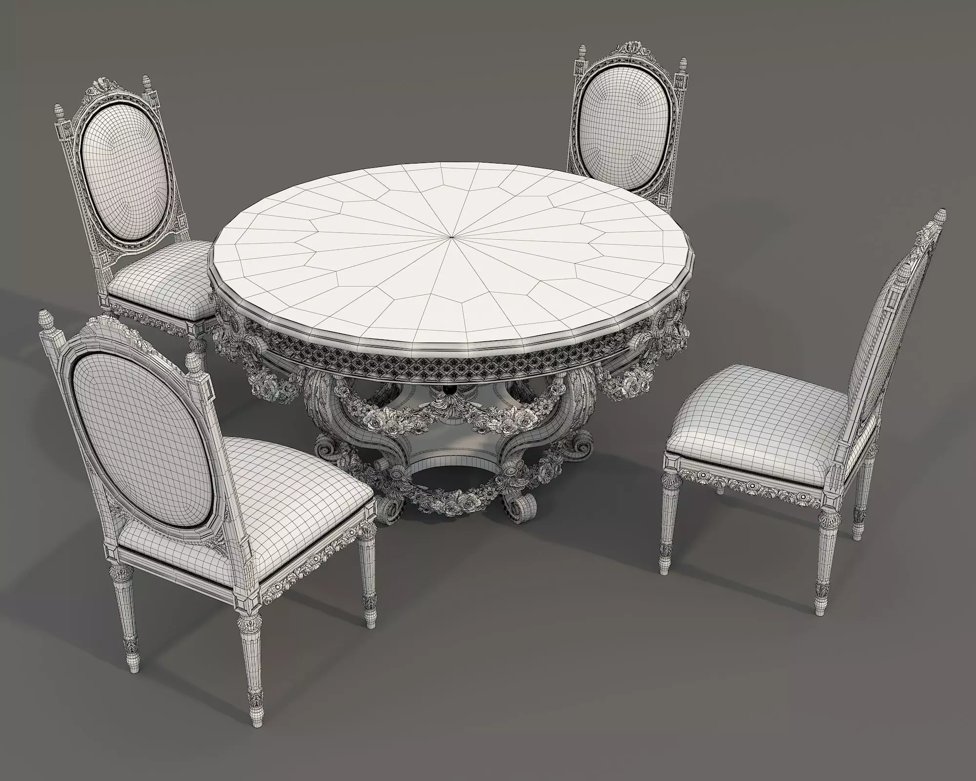 Classic European style Dining Table and Chairs 63 3D model_9
