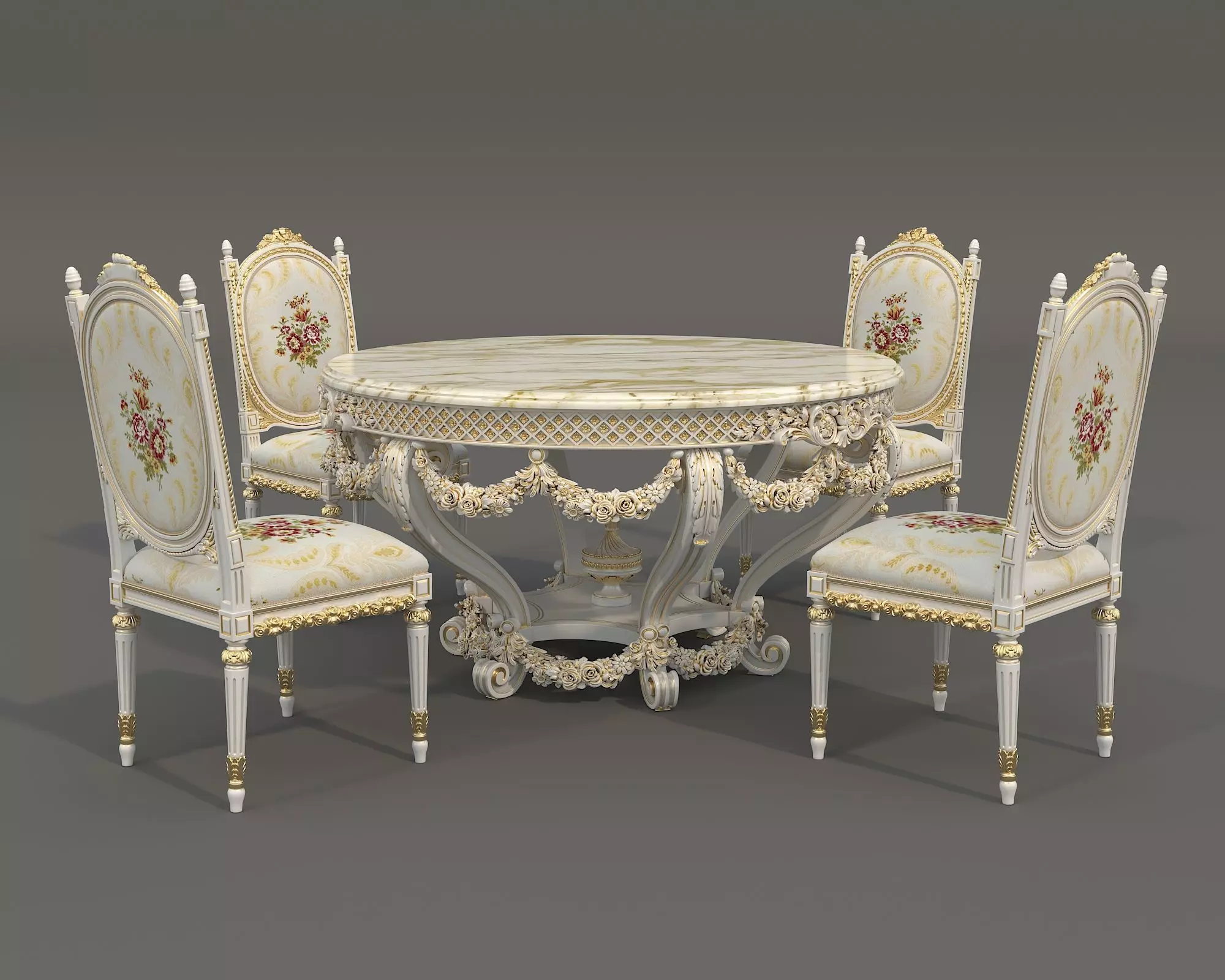 Classic European style Dining Table and Chairs 63 3D model_0