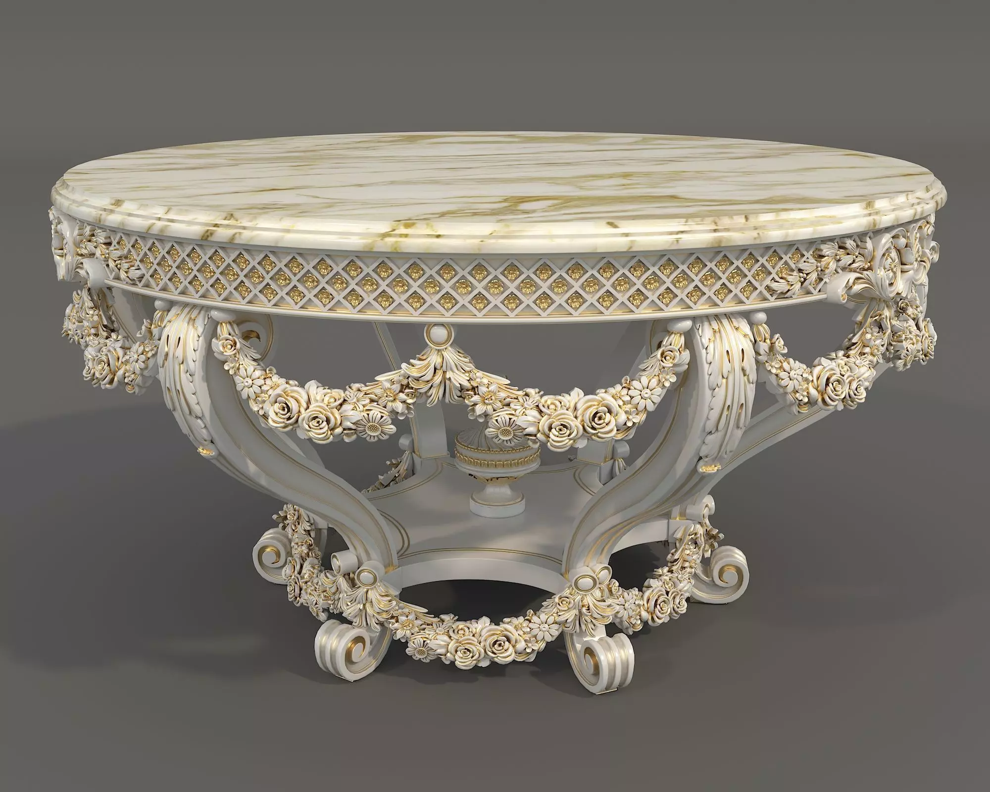 Classic European style Dining Table and Chairs 63 3D model_6