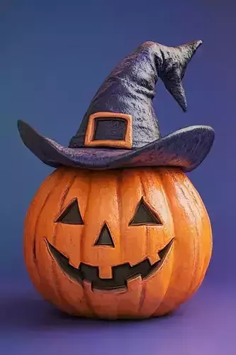 Witch Hat JackO Lantern Carved Grin Halloween Asset