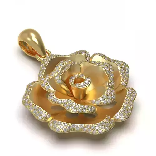 Rose Necklace 3D Model - Floral Pendant Jewelry Gemstone
