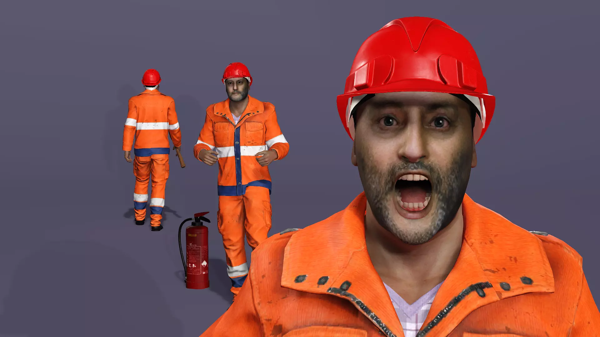 Realistic Firefighter Heroic Fireman Fully Rigged Axe Animations Low-poly 3D model_6