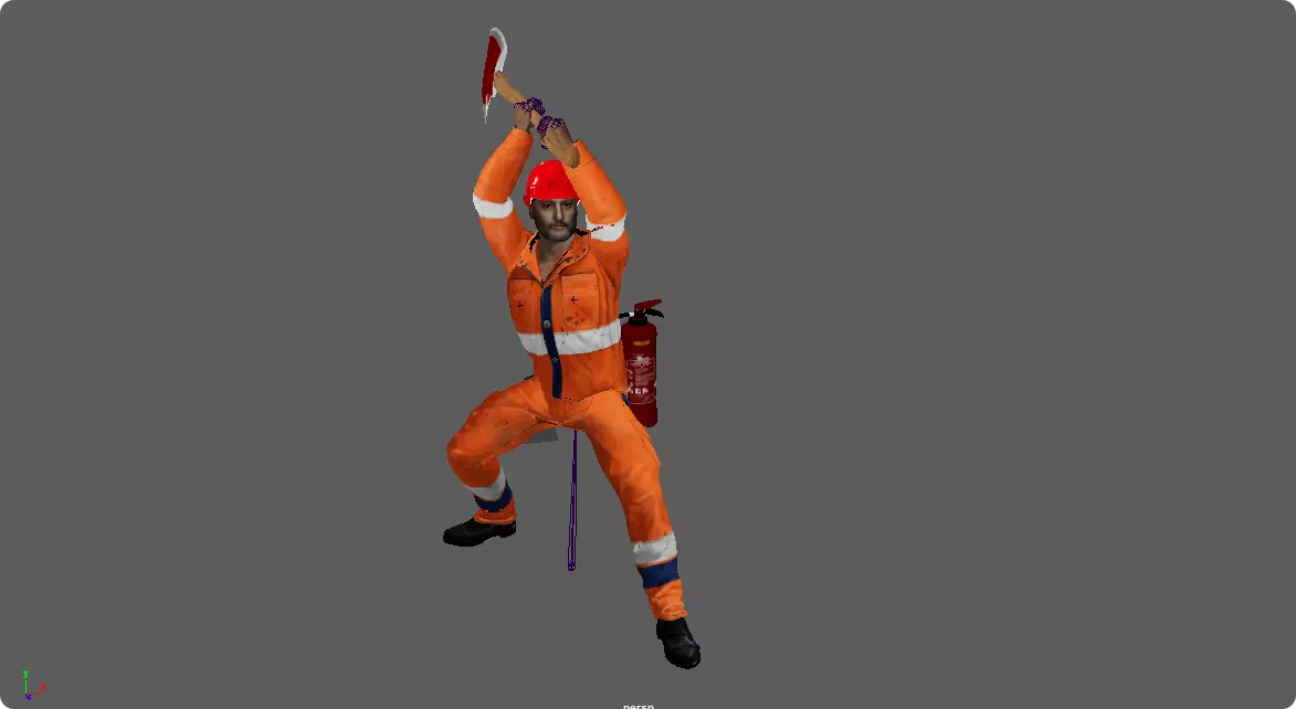 Realistic Firefighter Heroic Fireman Fully Rigged Axe Animations Low-poly 3D model_16