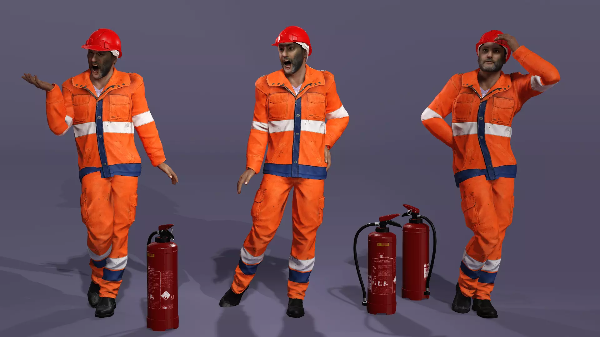 Realistic Firefighter Heroic Fireman Fully Rigged Axe Animations Low-poly 3D model_11