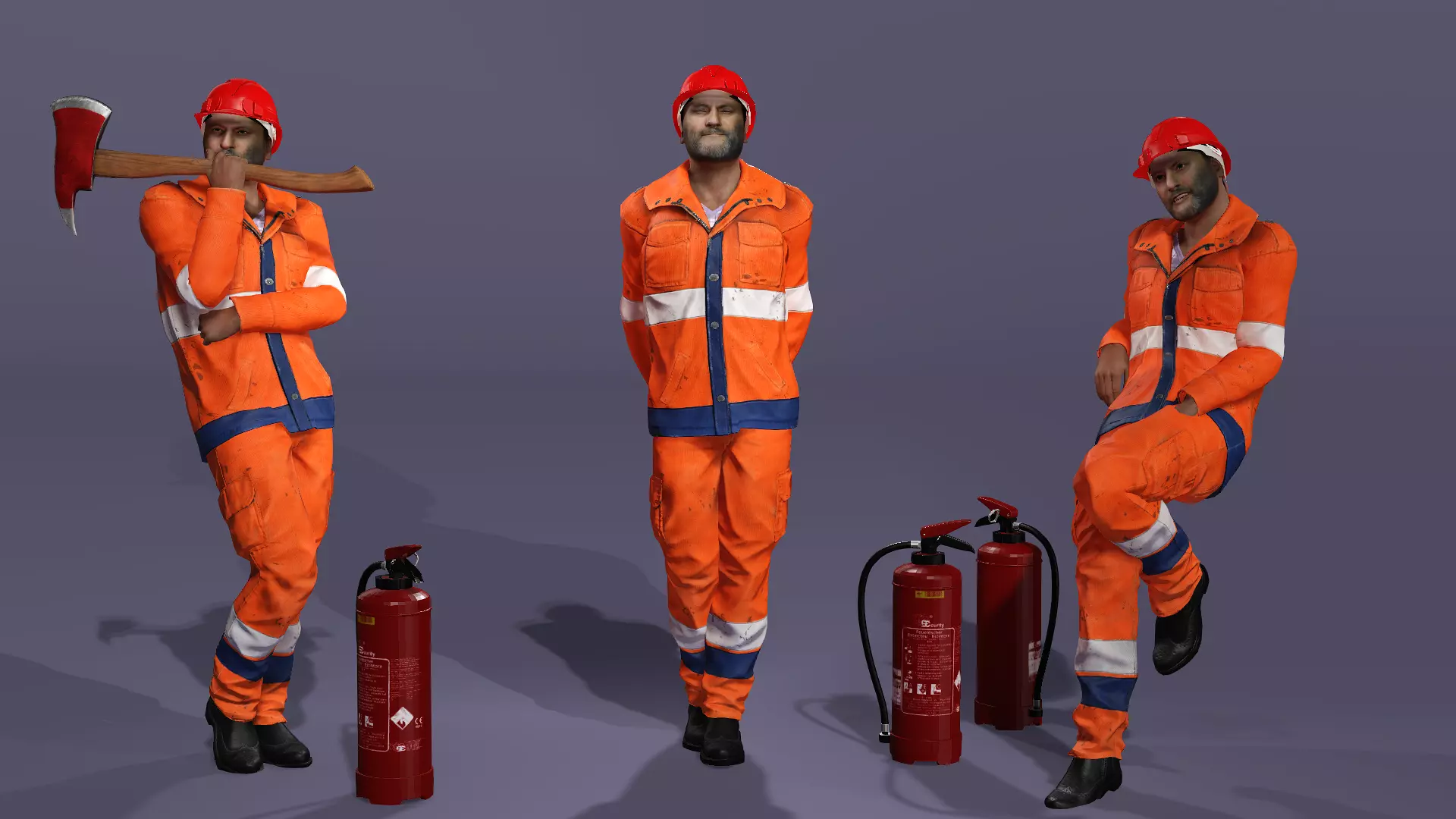 Realistic Firefighter Heroic Fireman Fully Rigged Axe Animations Low-poly 3D model_10