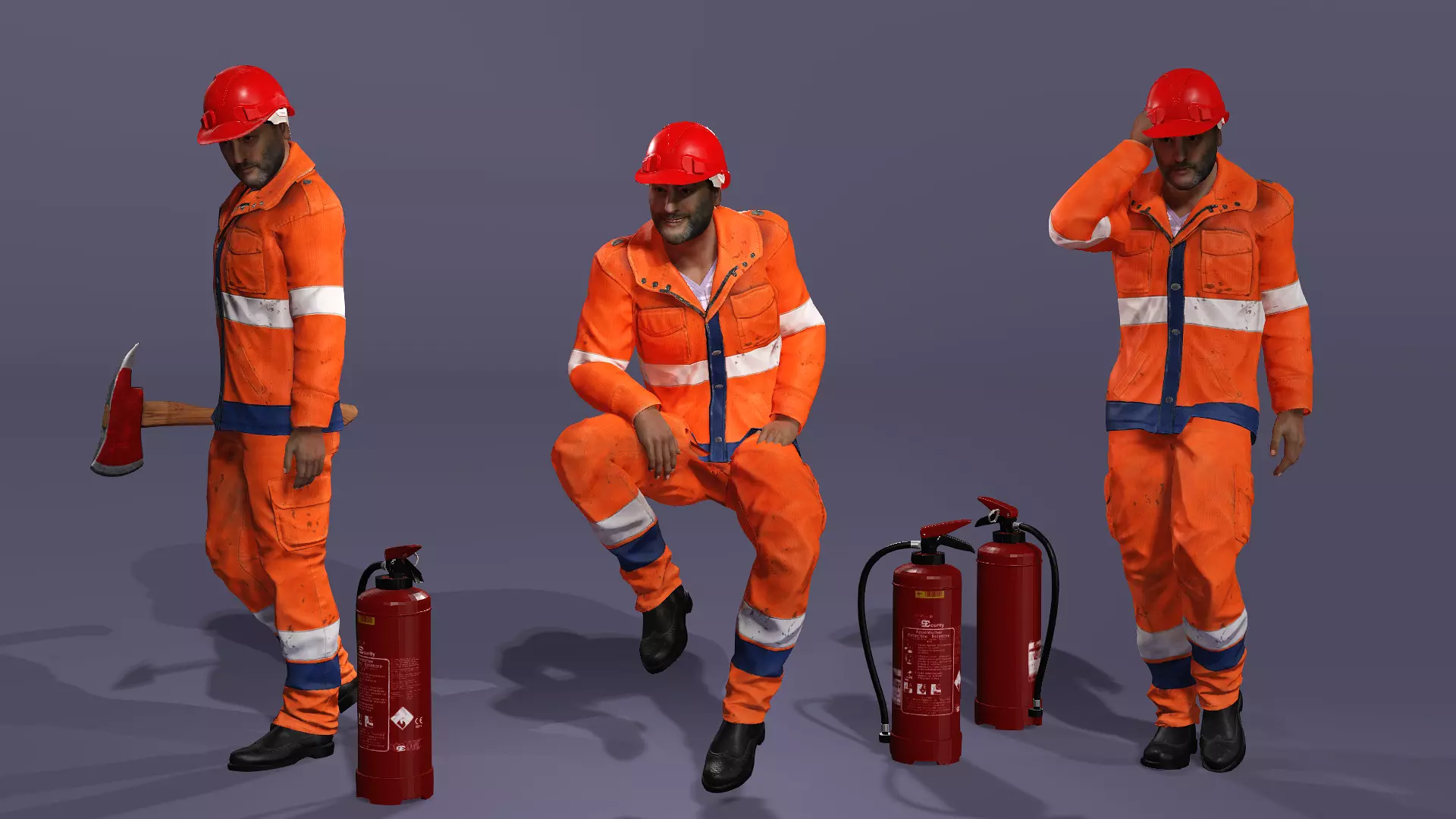 Realistic Firefighter Heroic Fireman Fully Rigged Axe Animations Low-poly 3D model_9