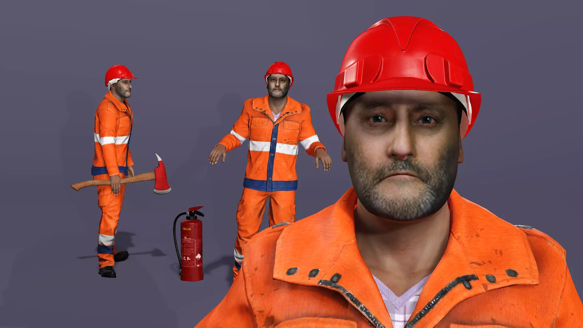 Realistic Firefighter Heroic Fireman Fully Rigged Axe Animations Low-poly 3D model_5