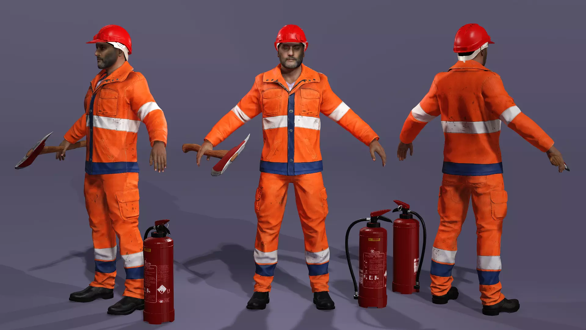 Realistic Firefighter Heroic Fireman Fully Rigged Axe Animations Low-poly 3D model_2