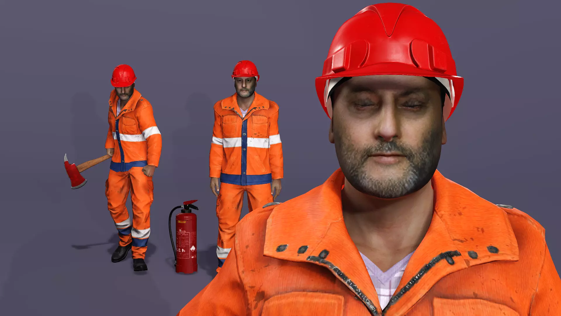 Realistic Firefighter Heroic Fireman Fully Rigged Axe Animations Low-poly 3D model_3