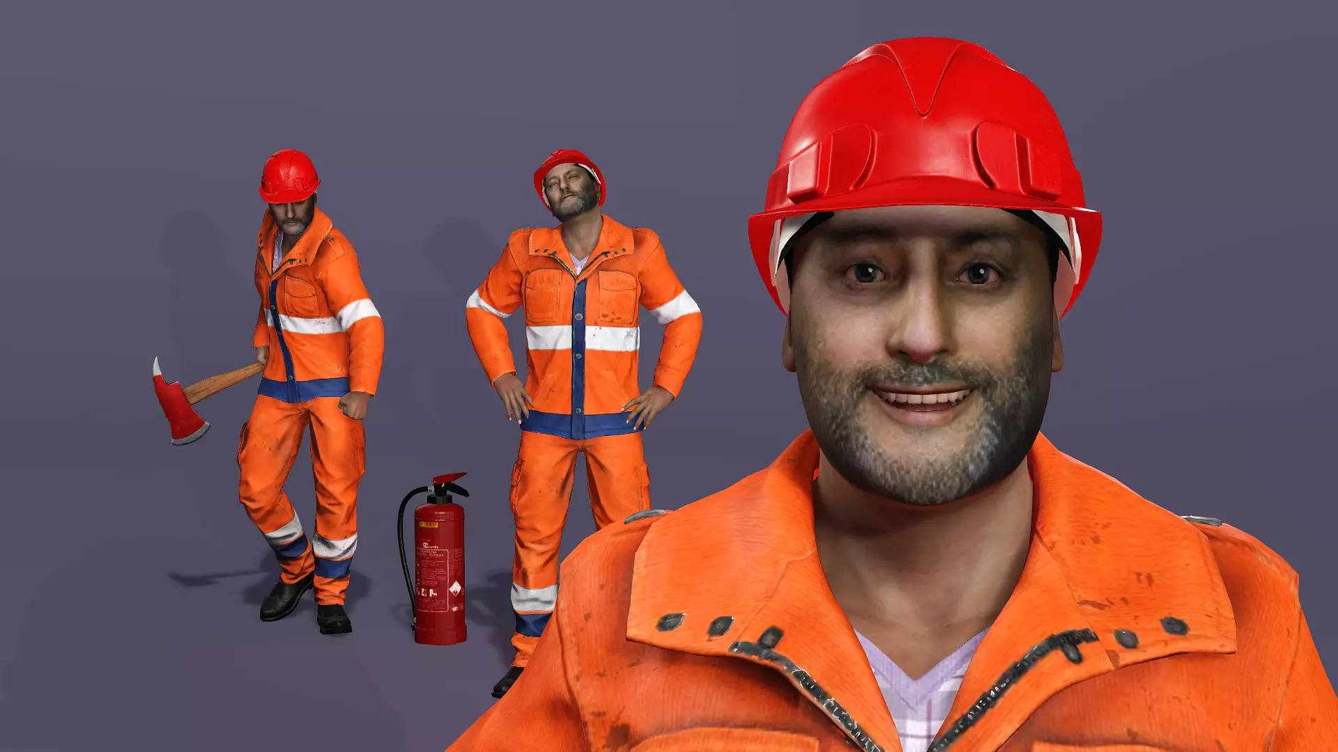 Realistic Firefighter Heroic Fireman Fully Rigged Axe Animations Low-poly 3D model_4