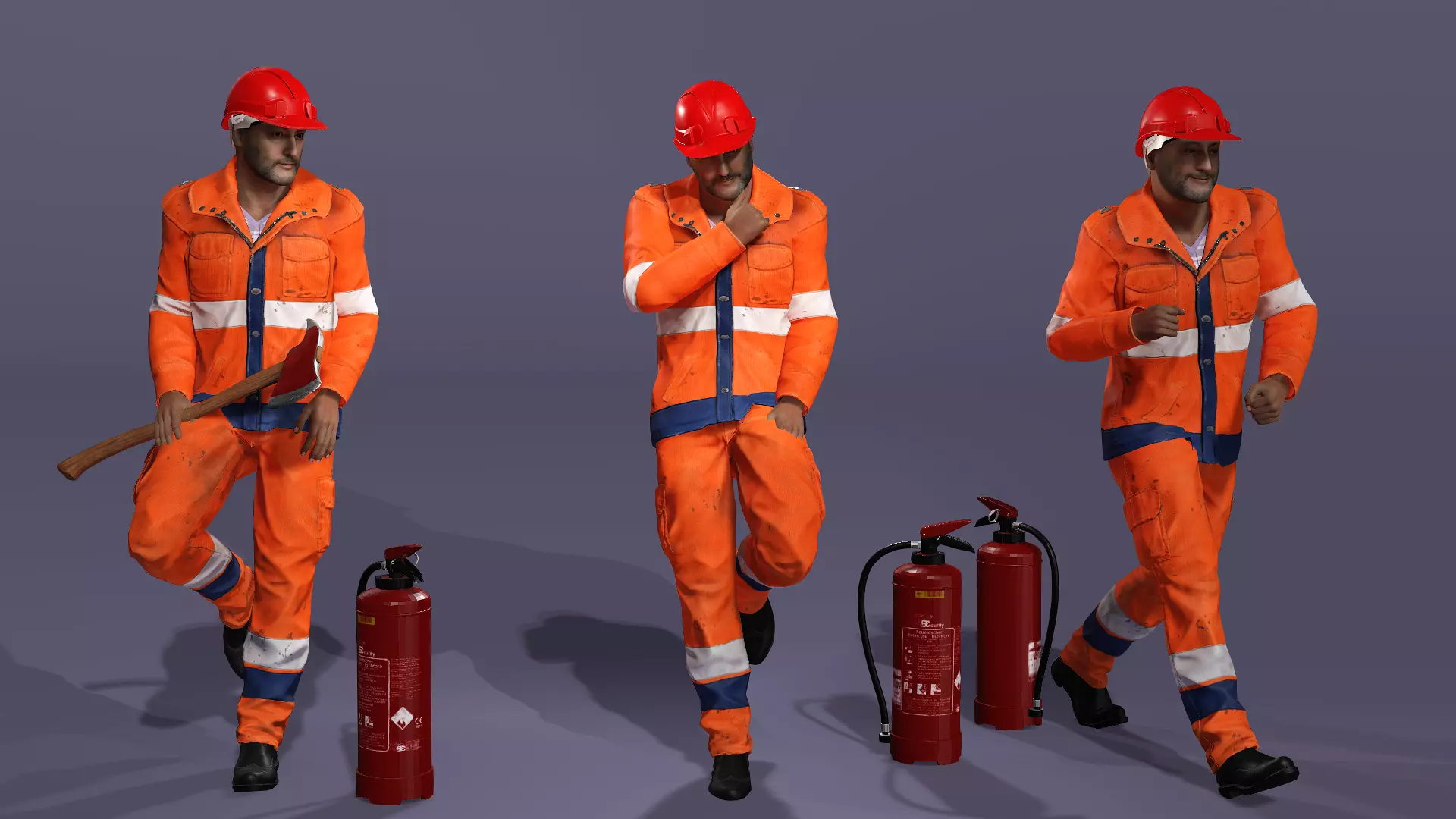 Realistic Firefighter Heroic Fireman Fully Rigged Axe Animations Low-poly 3D model_8