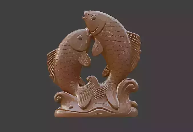 3D model of the carp wave sculpture art ornament
