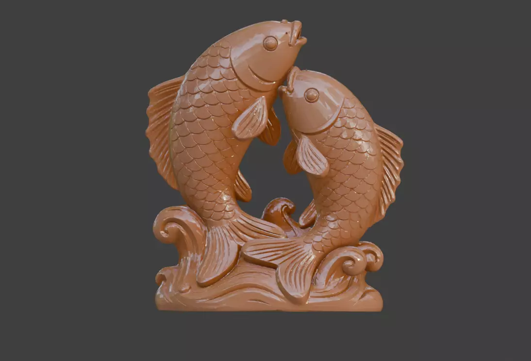 3D model of the carp wave sculpture art ornament 3D print model_4