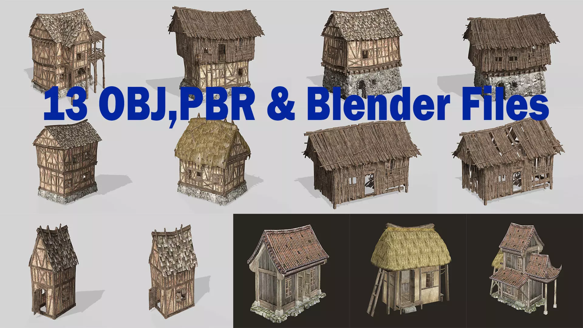 Thatch Hut House Collection For Games and Films 3D Model _0