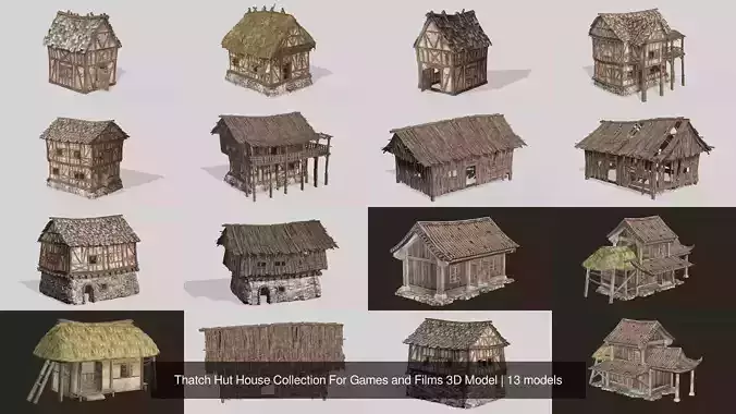 Thatch Hut House Collection For Games and Films 3D Model