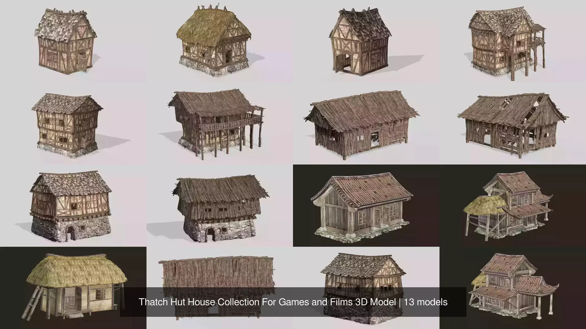 Thatch Hut House Collection For Games and Films 3D Model _1