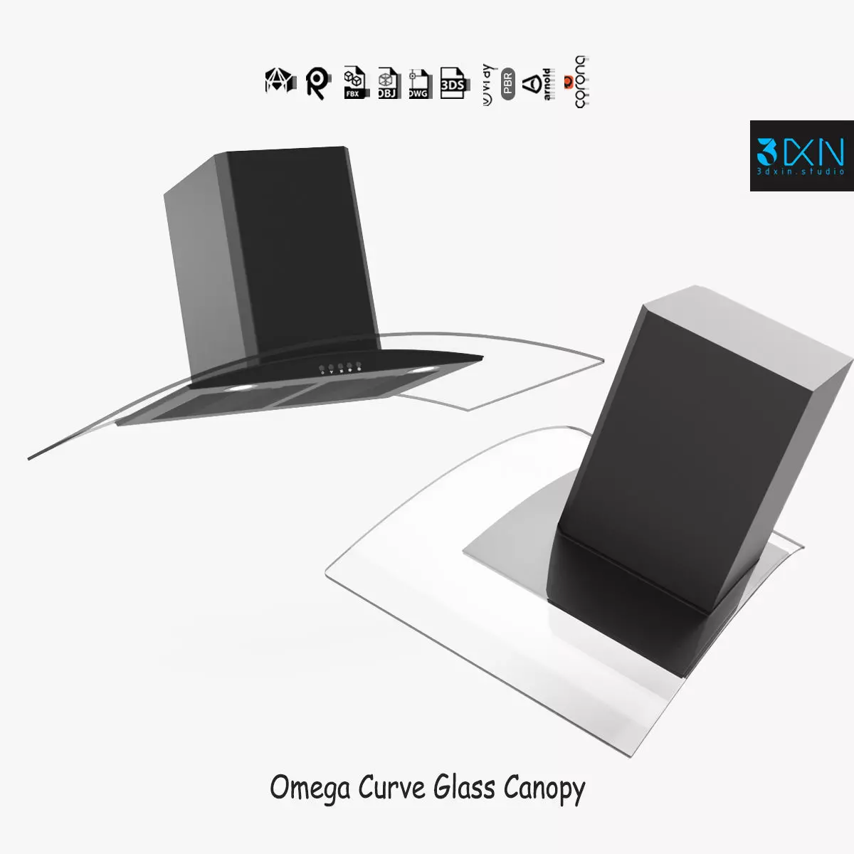 Omega Curve Glass Canopy Rangehood 3D model_0