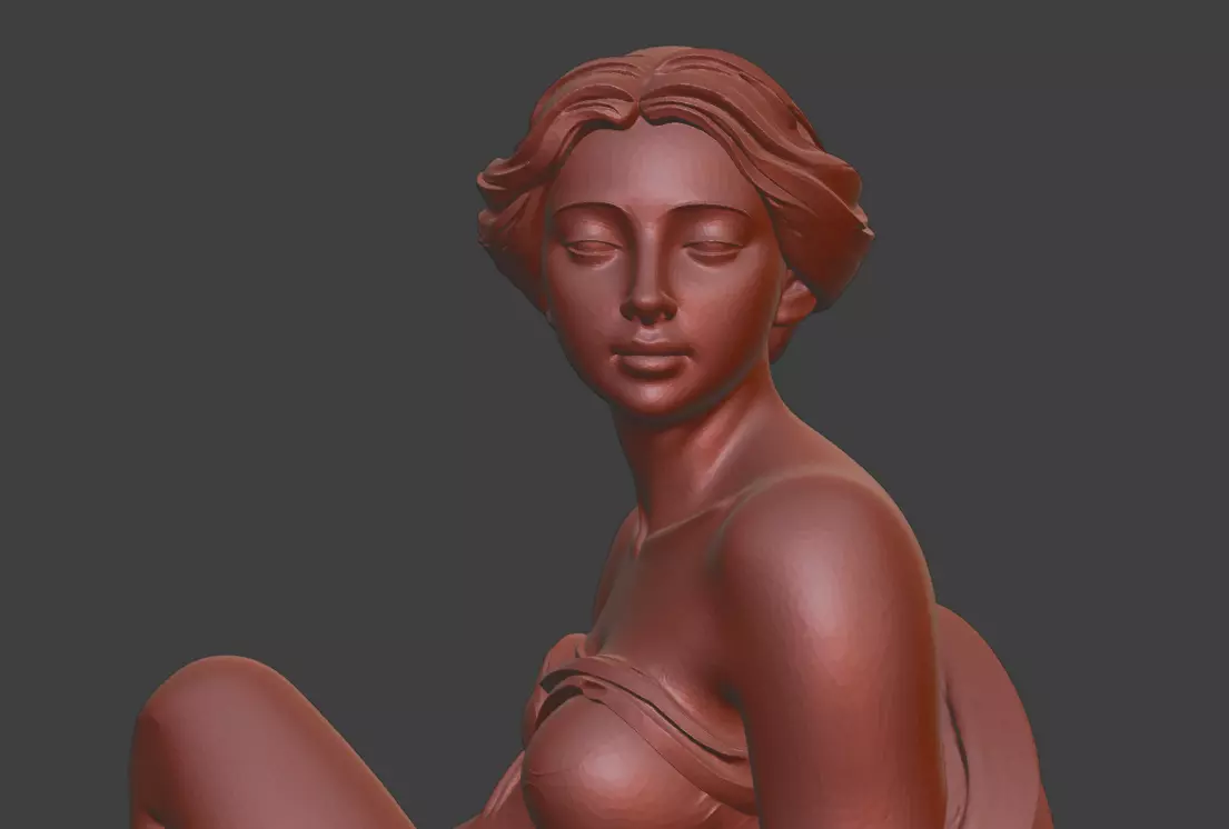 A sculpture of a girl taking a bath 3D print model_6