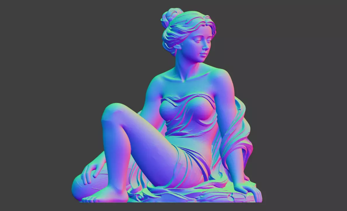 A sculpture of a girl taking a bath 3D print model_0
