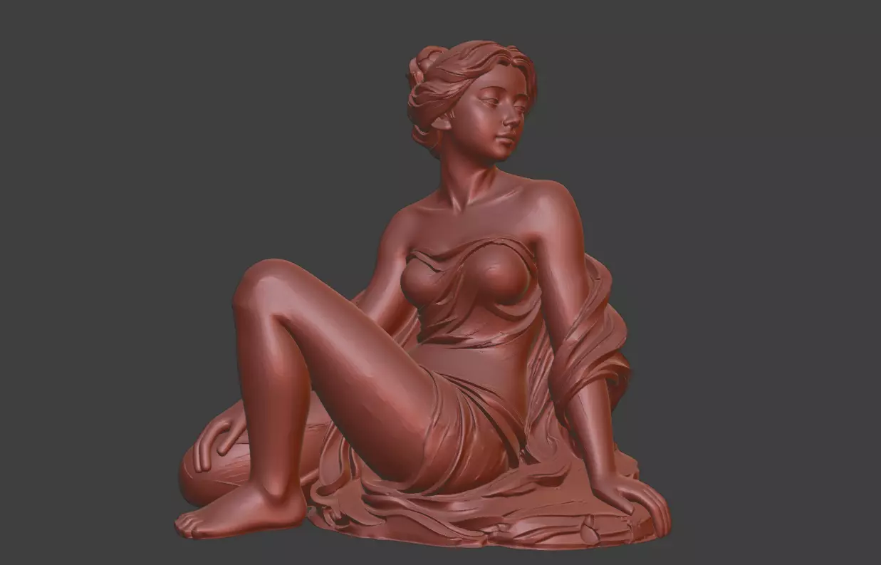 A sculpture of a girl taking a bath 3D print model_2
