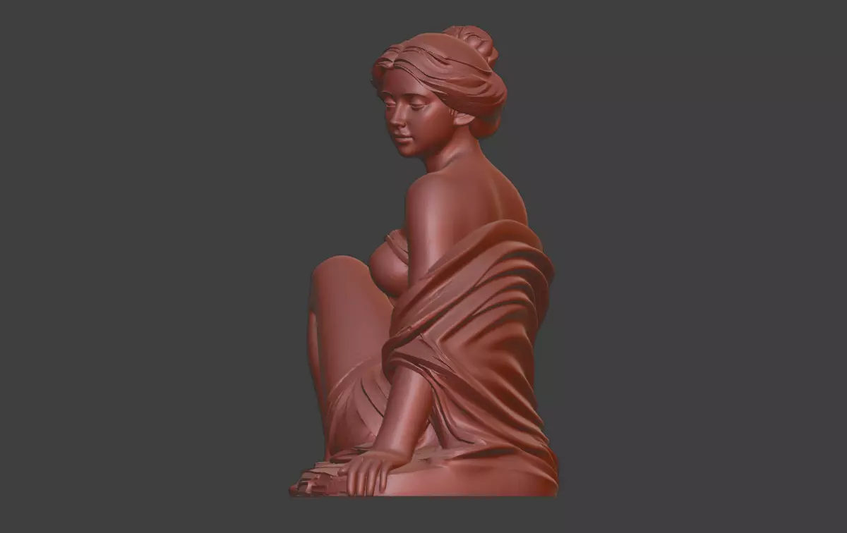 A sculpture of a girl taking a bath 3D print model_3