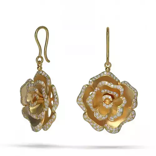 Rose Earrings 3D Model - Floral Jewelry Gemstone Style