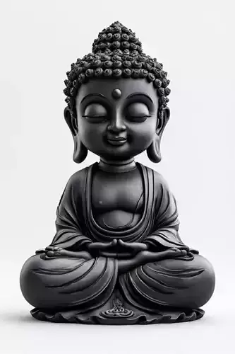 3D Black Child Buddha Statue Religious Model