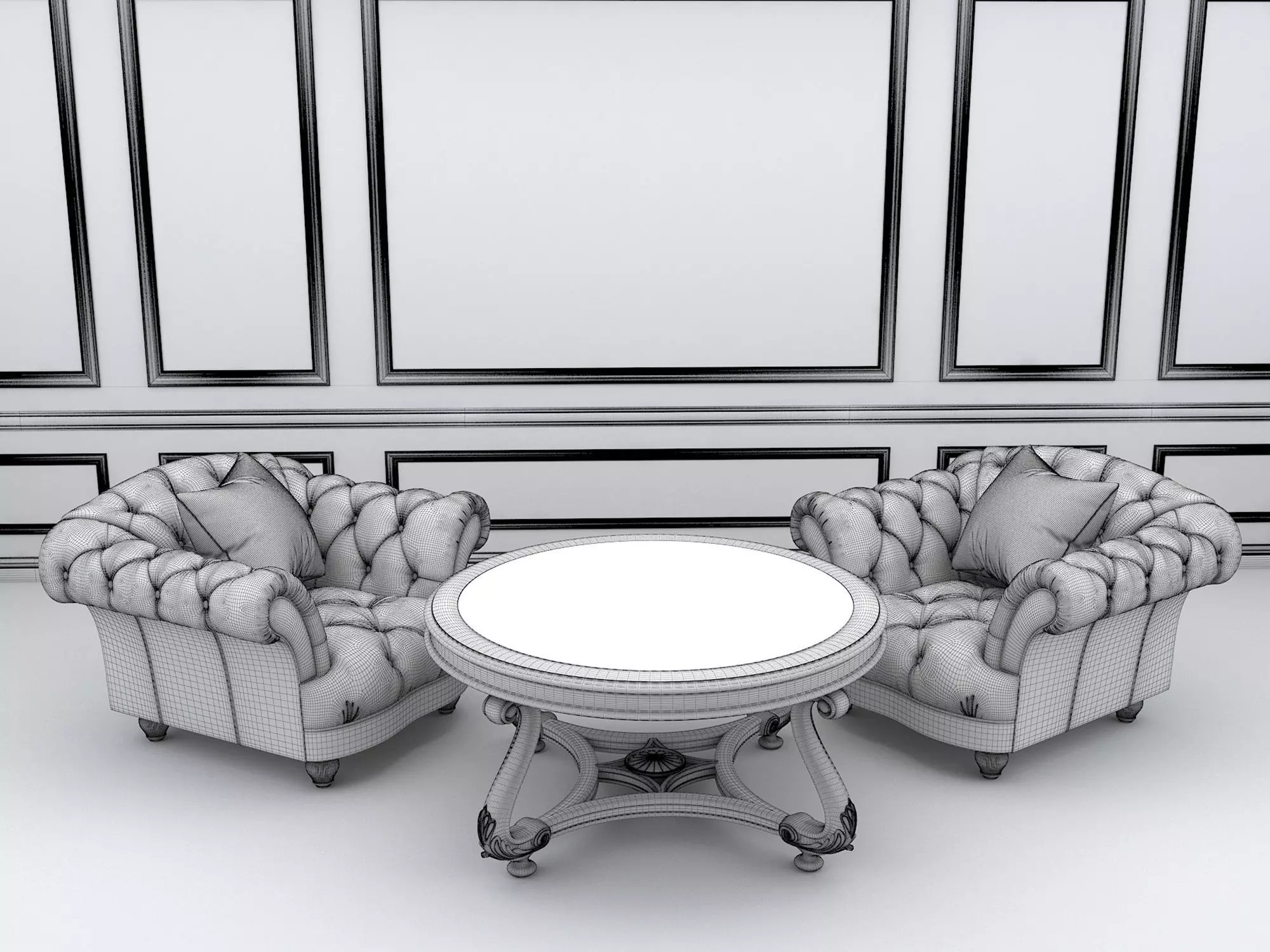 European Style Coffee Table and Armchair 3D model_7