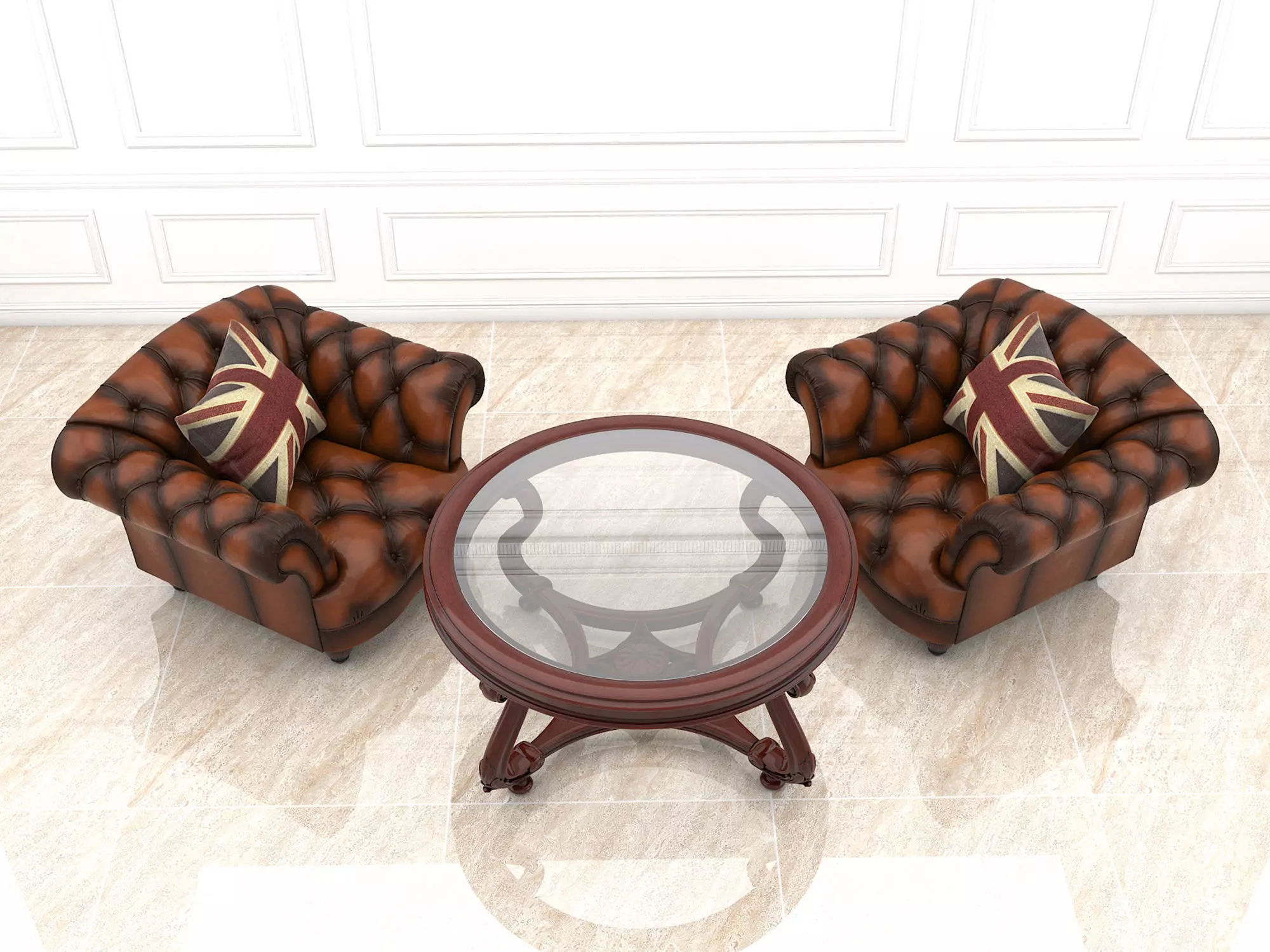 European Style Coffee Table and Armchair 3D model_1