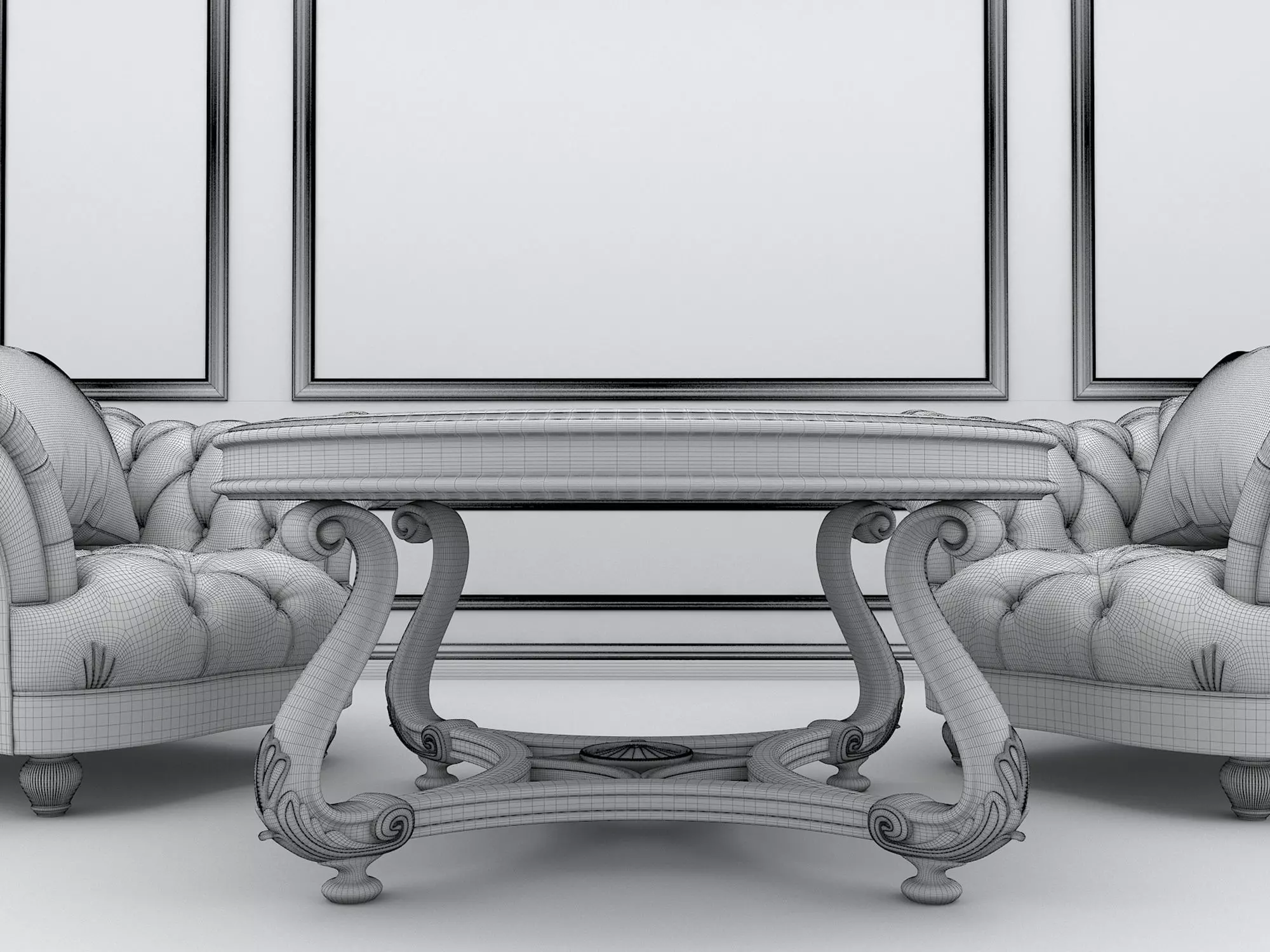European Style Coffee Table and Armchair 3D model_8