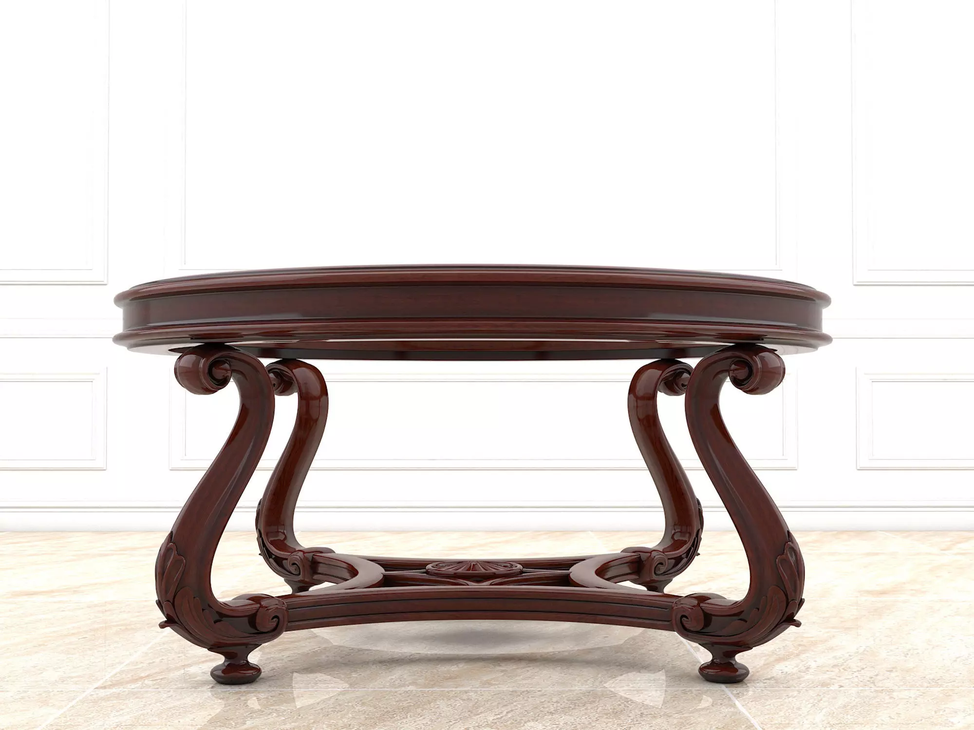 European Style Coffee Table and Armchair 3D model_4