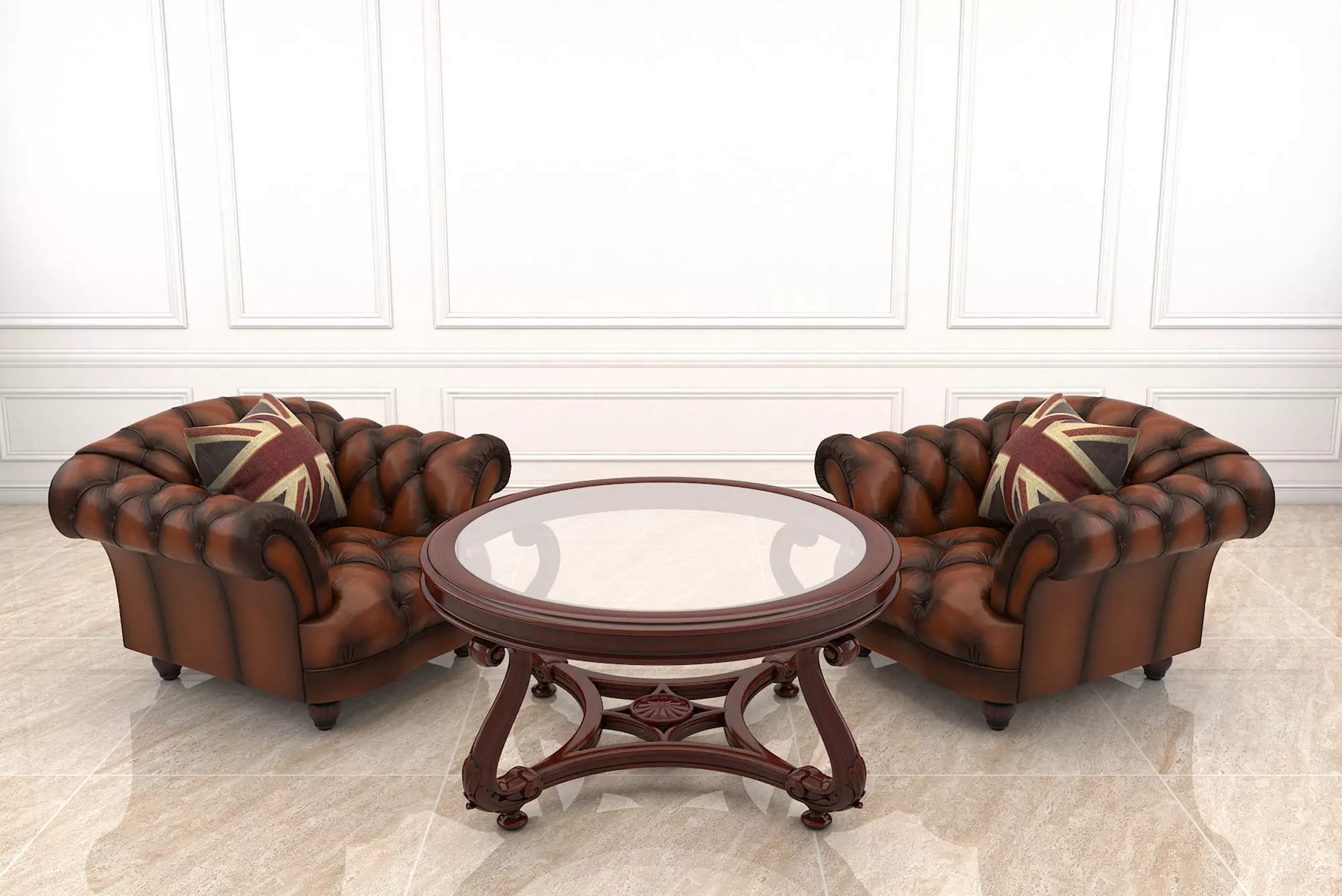 European Style Coffee Table and Armchair 3D model_0
