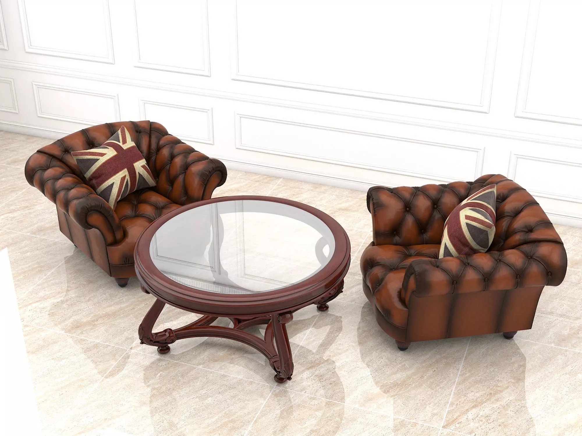 European Style Coffee Table and Armchair 3D model_2