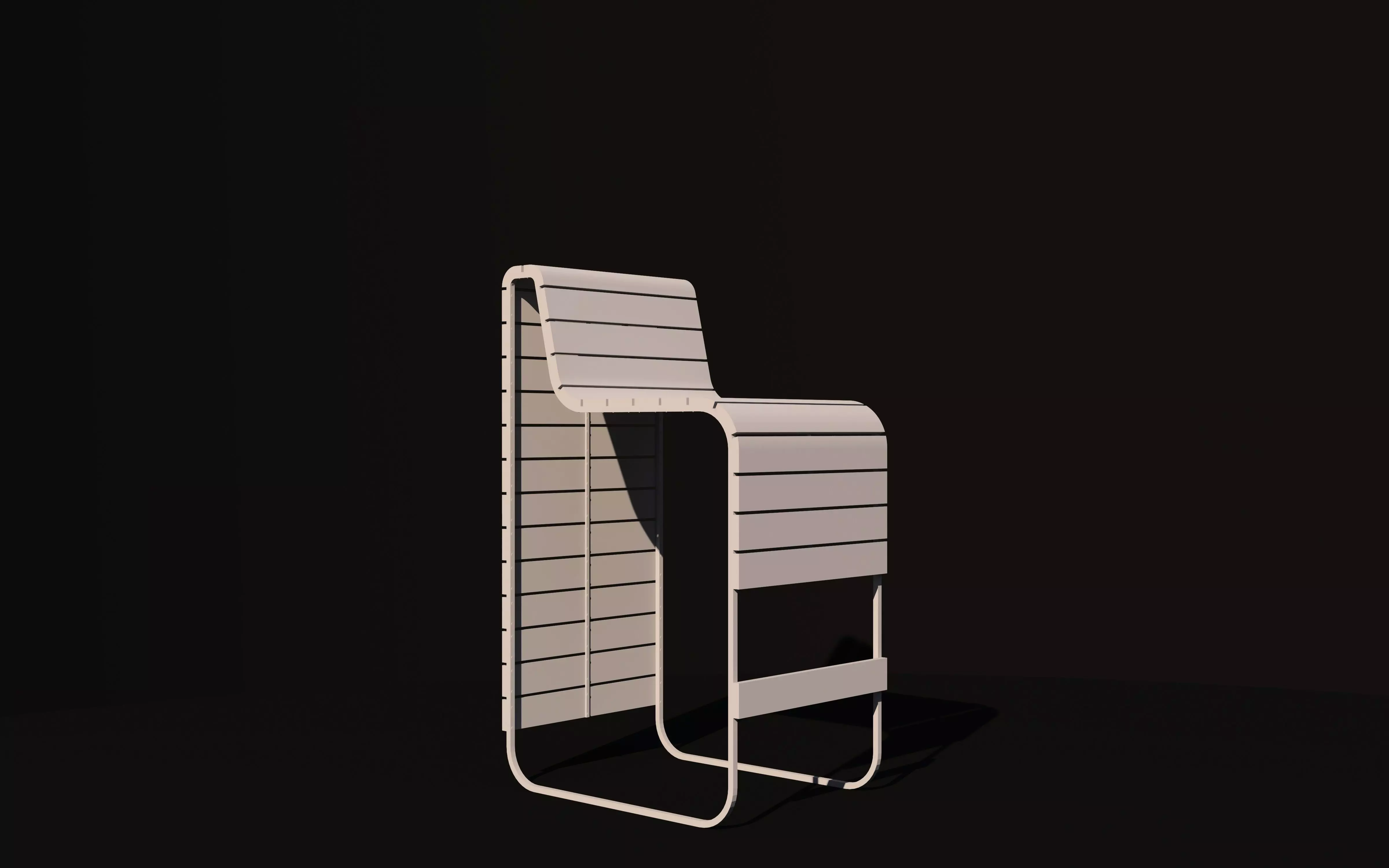 Wooden Bar Chair Low-poly 3D model_5